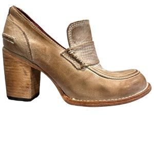 Freebird Bellevue Leather Slip On Loafer Heels, Taupe | Women size 8